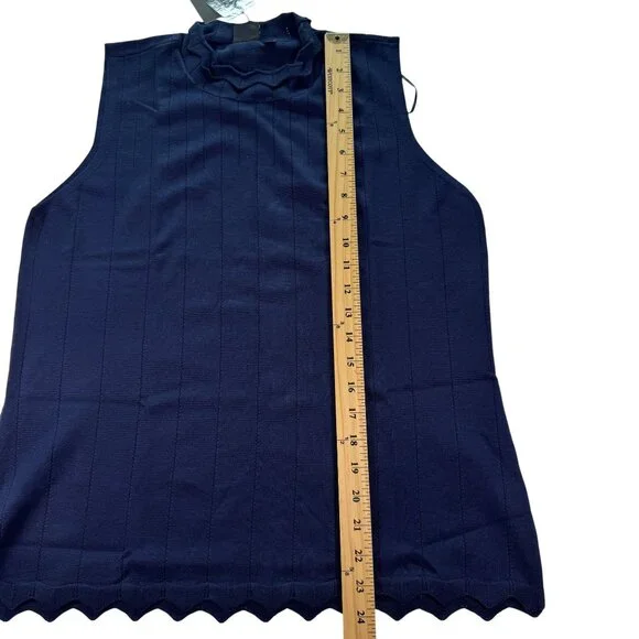 Cyrus Pointelle Scallop Trim Mock Neck Navy Tank Large NWT - Picture 7 of 11